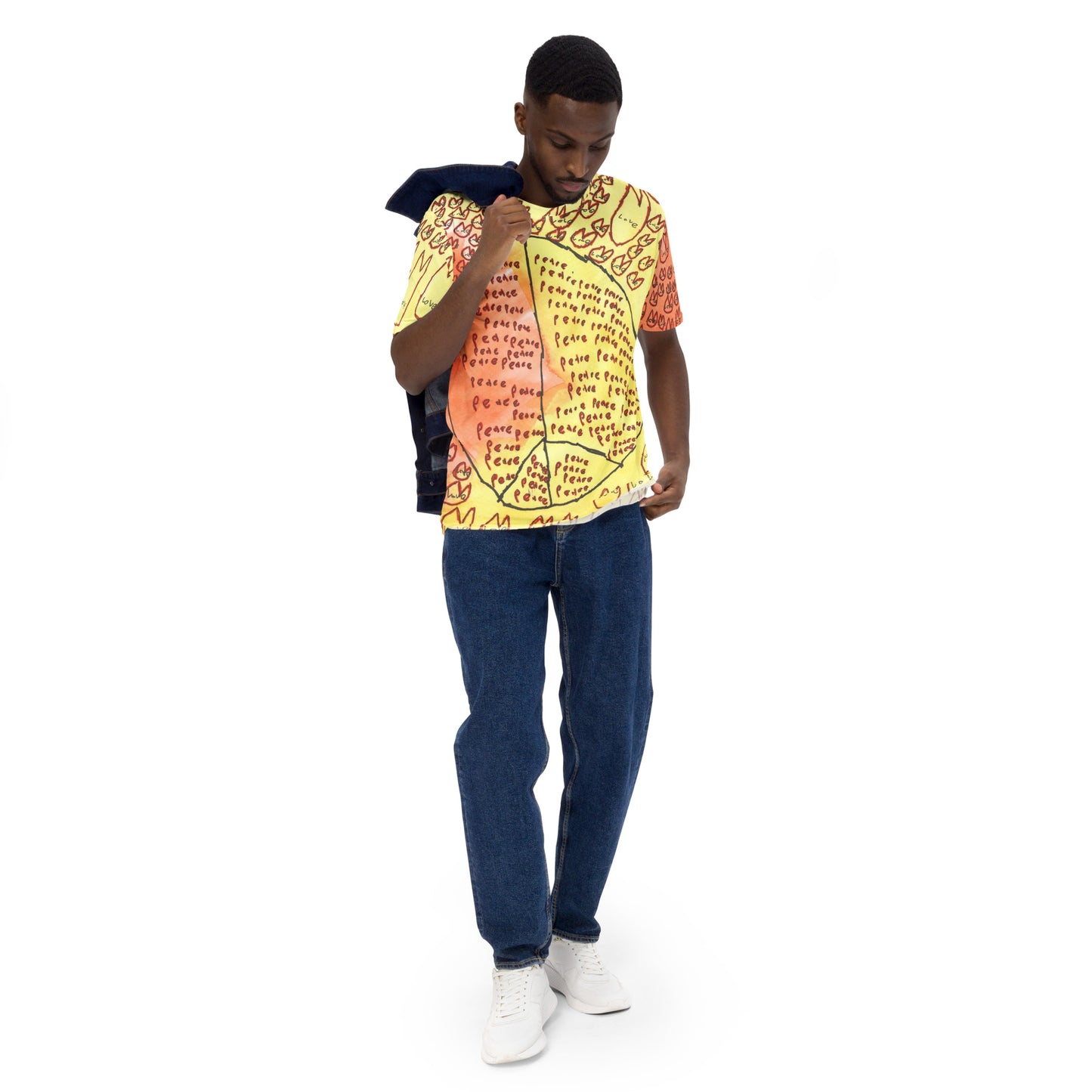 Men's wrap-around tee - "Peace and Love"