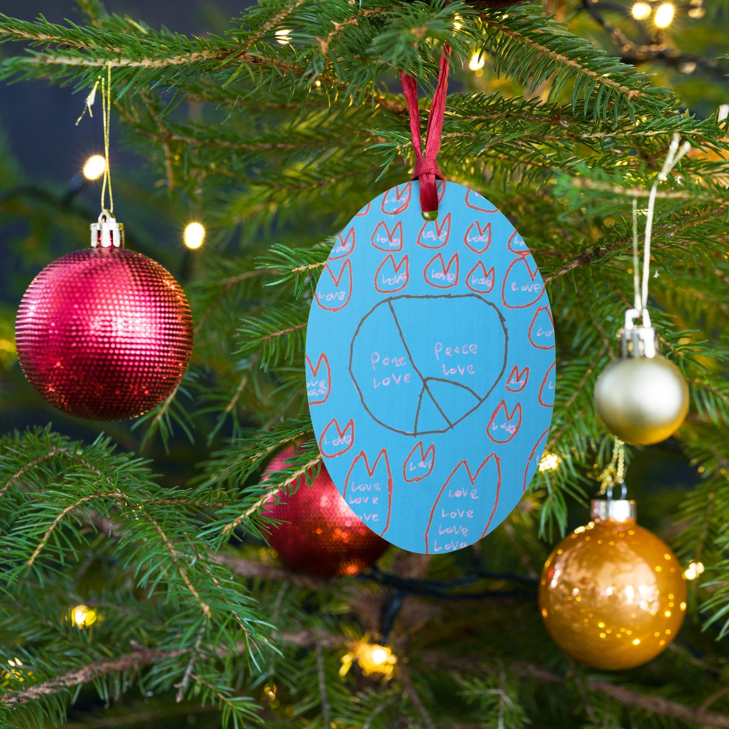 Wooden ornament & magnet - "Peace and Love"